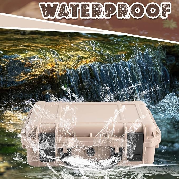 Relaxweex 1 Pcs Waterproof Hard Case with DIY Customizable Foam Insert Portable Protective Case with Knife for Camera Drones Equipments Tools Test Instruments(Tan,16.3 x 12.4 x 6.5 Inch) - Image 4