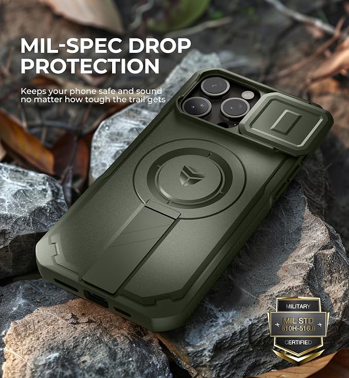 Dexnor for iPhone 15 Pro Max Case with Slide Camera Cover & Adjustable Kickstand, Compatible with MagSafe, Rugged Shockproof Bumper Cases Heavy-Duty Magnetic Protective Cover,6.7 inch,Army Green - Image 6
