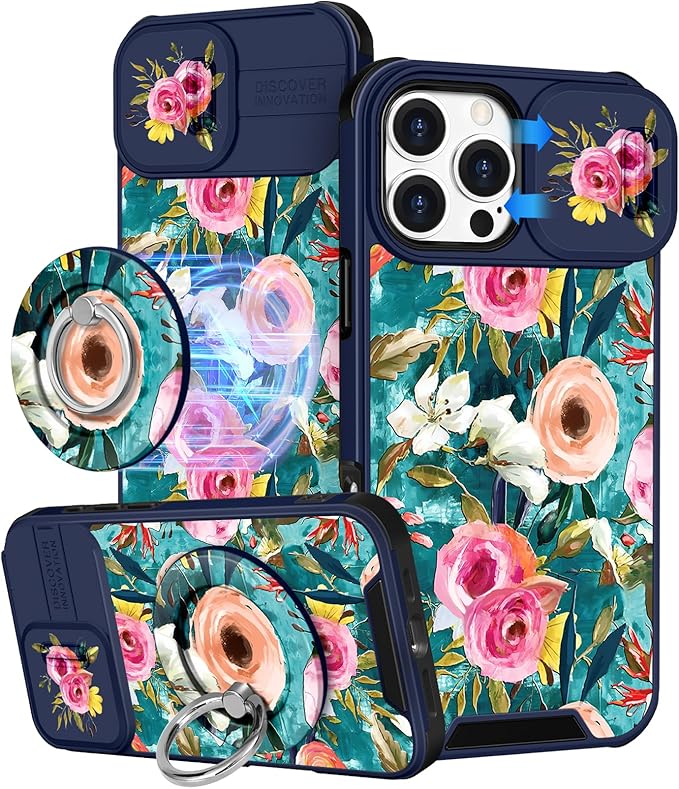 Buleens for iPhone 16 Pro Max Case 6.9 Inch - with Ring Stand & Camera Cover Aesthetic Cute Designed Women Girls Girly Pretty Flowers Kawaii Phone Case for iPhone 16 Pro Max Compatible with Magsafe by Buleens