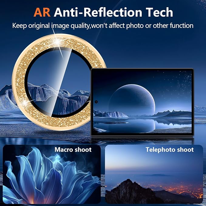 for Samsung Galaxy Z Fold 8 Camera Lens Protector, Individual Metal Ring Tempered Glass Lens Cover, [Strong Adsorption] Scratch Resistant Ultra-Thin HD Clear Lens Cover,1 Set-Gold Sparkly - Image 3