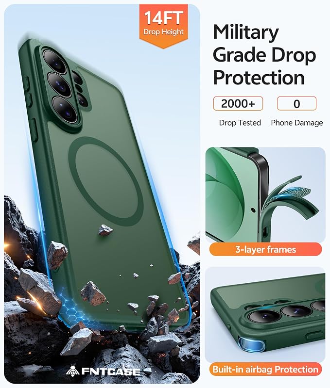 FNTCASE for Samsung Galaxy S26 Ultra Case, Compatible with Magsafe Green | Screen Protector, Full Camera Protection, Translucent Matte, 14FT Military Grade Drop Proof, Protective Phone Cover - Image 5