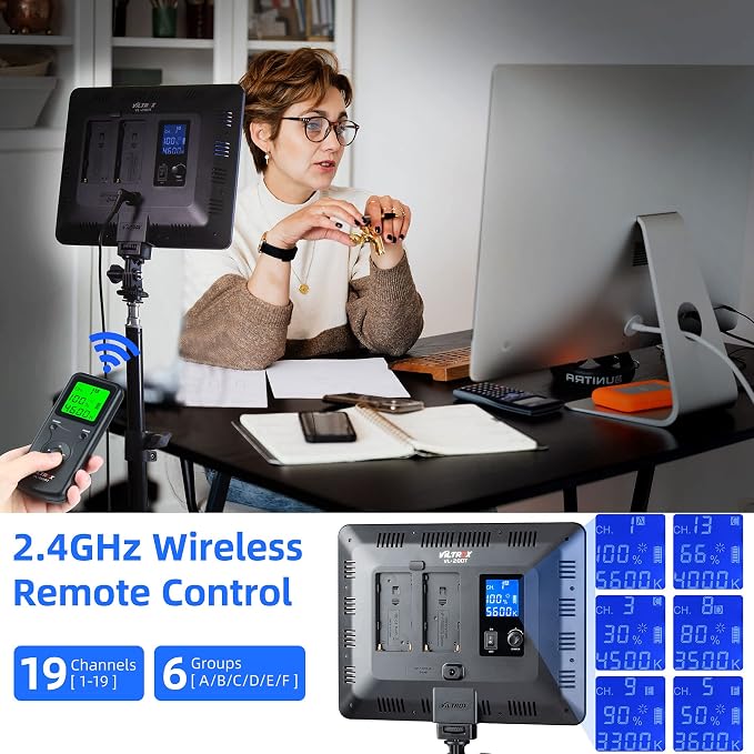 VILTROX VL-200T Bi-Color Dimmable LED Video Light with Remote Wireless Control,Ultra Thin 3300-5600K CRI95+ Studio Photography Panel for Photography TikTok YouTube Twitch Live Streaming Zoom Meeting - Image 4