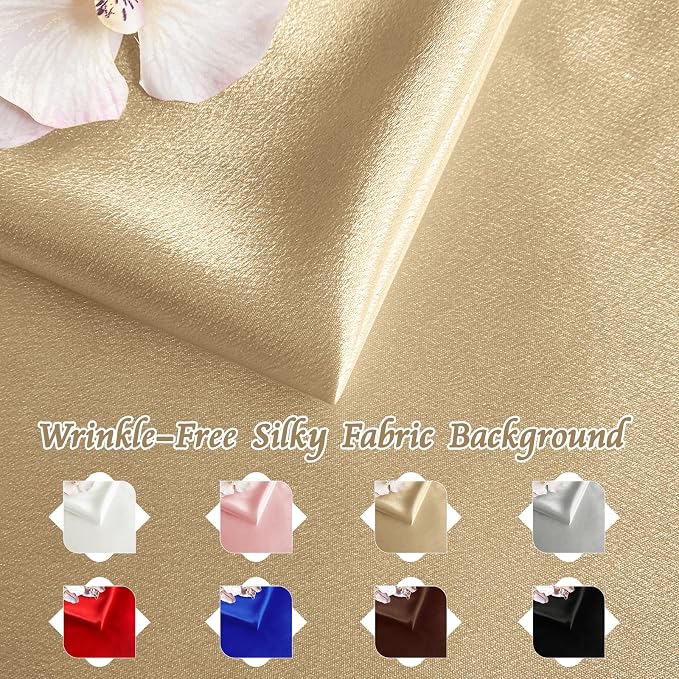 RUDONG M Satin Photography Backdrop, Beige, 3.3x2.5ft | Wrinkle-Free, Silky Fabric, For Jewelry/Cosmetics/Flat Lay/Studio, 100x75cm - Image 6