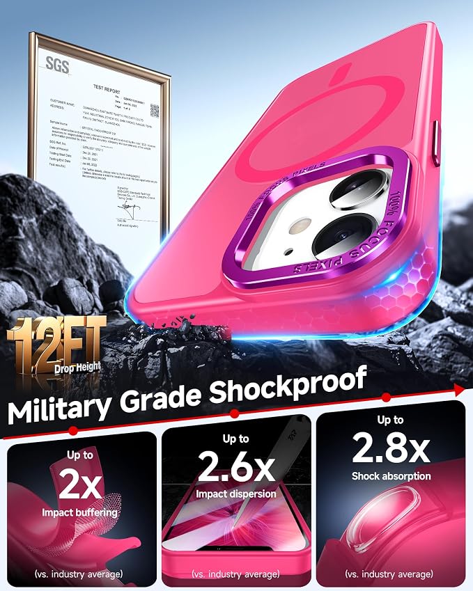 LeYi for iPhone-13 Mini Phone Case/iPhone-12 Mini Case:[ Screen Protector X2+ Camera Cover X2] Compatible with Magsafe i 13mini 12mini Cases Slim Magnetic Protective Rugged Fundas para, Hot Pink - Image 4
