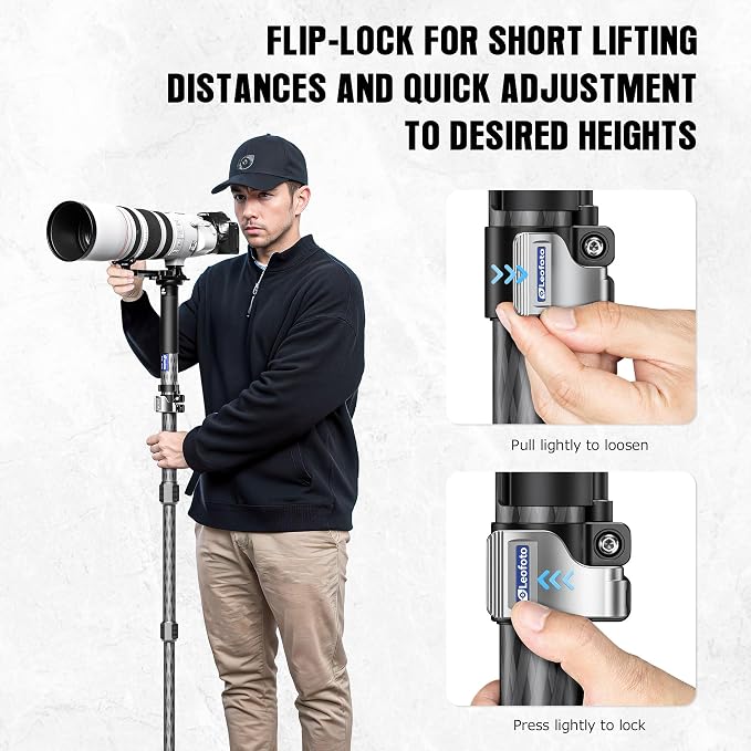LEOFOTO Carbon Fiber Camera Monopod Lightweight Travel Quick Lock System, Maximum Load 40kg, 360° Panoramic Camera Stand, Waterproof System (MPC-366C) - Image 4