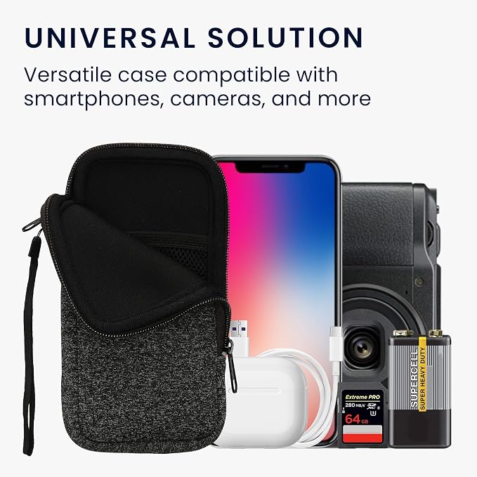 kwmobile Universal Phone Pouch Size XXL - 7" - Neoprene Smartphone Pouch with Zip - Water-Repellent Mobile Phone Case - Sleeve in Anthracite/White - Image 4