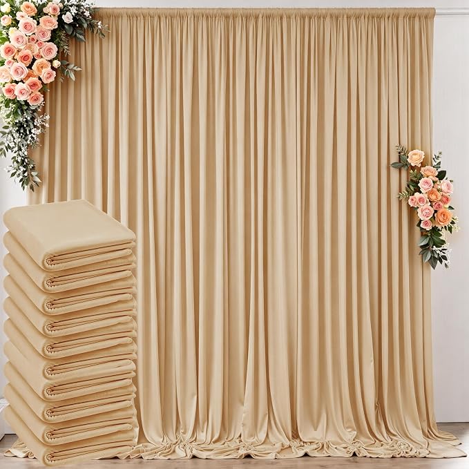 50 ft x 10 ft Wrinkle Free Champagne Backdrop Curtain for Parties, 10 Panels 10ft Polyester Champagne Photo Backdrop Drapes for Graduation Birthday Wedding Party Stage Curtains by Outpain
