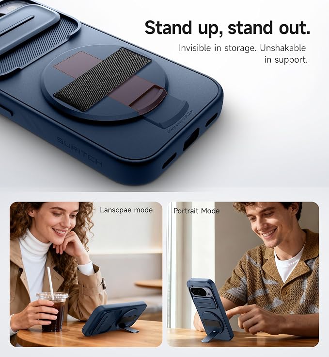 SURITCH for Google Pixel 10 Pro XL Case with 360° Rotatable Hand Strap Phone Grip Holder & Invisible Kickstand & Slide Camera Cover, Protective Cover for Pixel 10 Pro XL -Dark Blue - Image 6