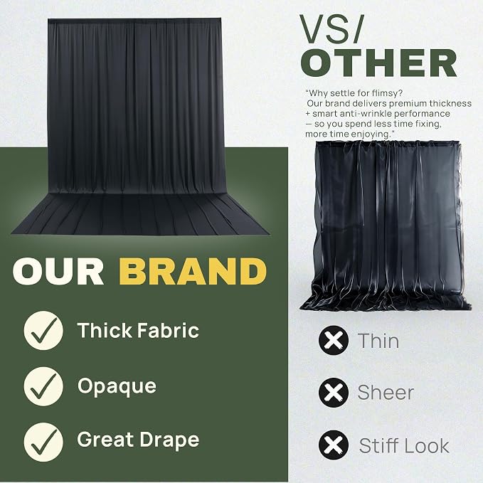 10x16 ft Black Backdrop Curtains for Wedding Parties, Birthdays and Photos | 2 Panels 5x16 ft, Wrinkle-Free Polyester Drapes, Washable, Ironable, 4 in Rod Pocket for Baby Showers and Graduations - Image 7