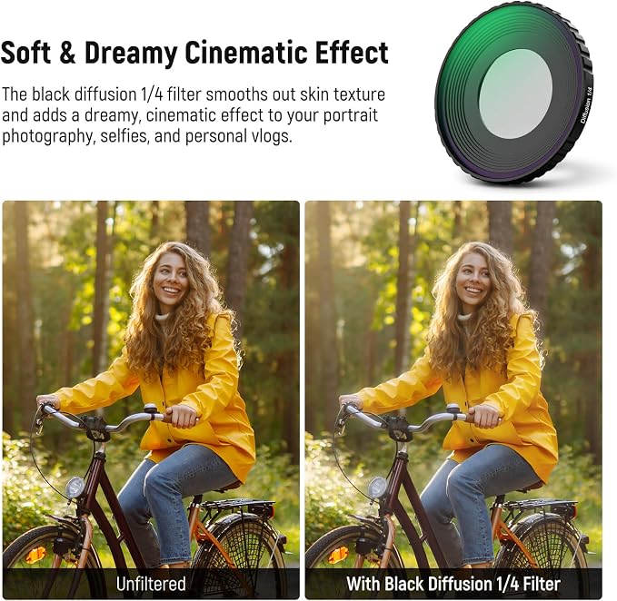 NEEWER ND Lens Filter Accessories Kit Compatible with DJI Osmo Action 5 Pro/4, HD Variable ND8-32 + CPL + Black Diffusion 1/4 for Mist Cinematic Effect + 185° Wide Angle Lens, FL-53 - Image 5
