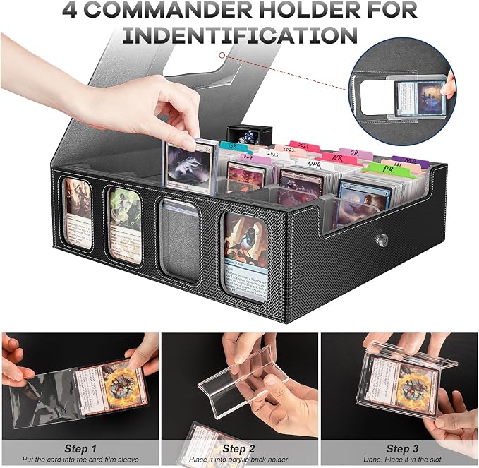 4-Row Trading Card Storage Box, Holds 3200+ Cards [US Patent], Black & Grey | Large Capacity, Portable Handle & Display Windows, Compatible with MTG, Commander, Sports Cards and Other Standard TCG Cards - Image 3