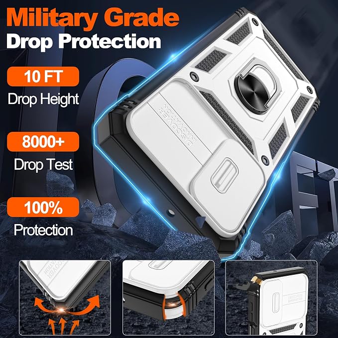 Gritup for Galaxy A16 5G Phone Case: Samsung A16 Case with 2*Screen Protector, Magnetic Stand & Slide Camera Cover, Shock Proof Military-Grade para Galaxy A 16 Phone Cover, White+Black - Image 2