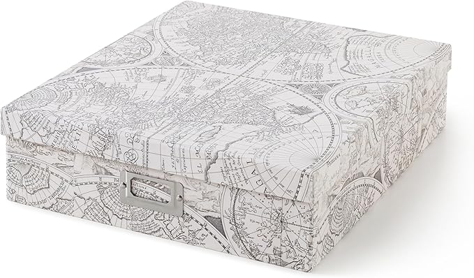 Soul & Lane - Travel Keepsake Storage Box, 14.8x13x3.7 In, Vintage Atlas | Large Scrapbook Memory Organizer with Lid for Photos, Letters and Memorabilia, Decorative Map Box for School Memories by SoulLane