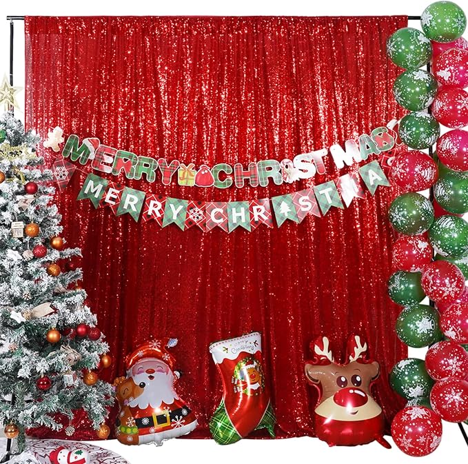 Poise3EHome Red Sequin Backdrop,5FT x 7FT Glitter Photography Background for Party Decoration - Image 2