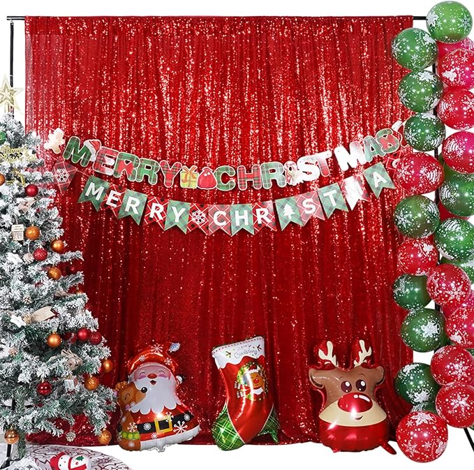 Poise3EHome Red Sequin Backdrop,8FT x 10FT Sequin Photography Backdrop Curtain for Valentines Day Party Decoration - Image 6
