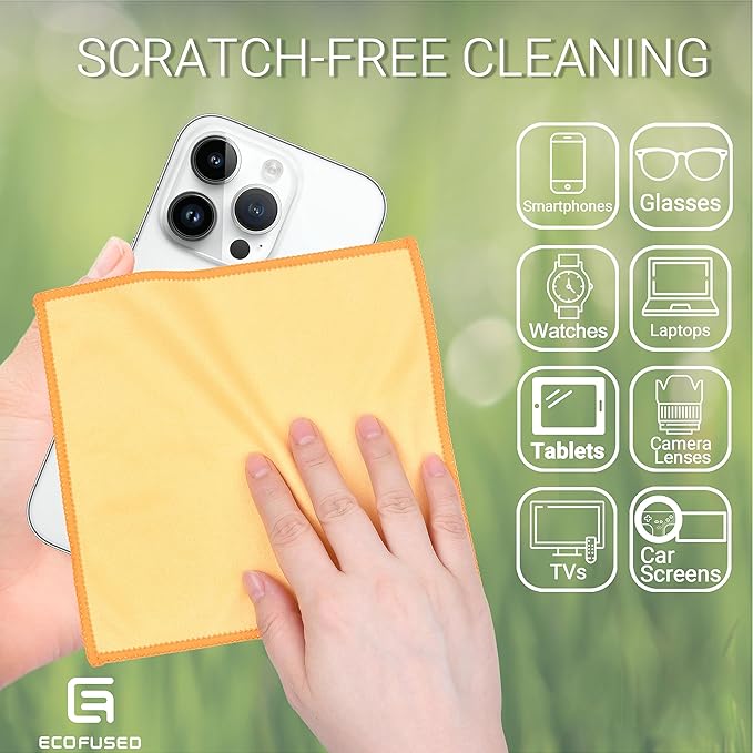 Eco-Fused Microfiber Cleaning Cloths Double-Sided - 5 Pack - 6.6 x 6.2 inch - Microfiber and Suede Cloth for Smartphones, LCD TV, Tablets, Laptop Screens, Camera Lenses (Yellow) - Image 3