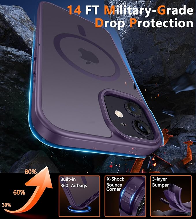 FNTCASE for iPhone 12/iPhone 12 Pro Case Purple: Fit for MagSafe | Translucent Magnetic Camera Protection Slim Cases, 14FT Military Grade Drop Tested, Matte Shockproof Cover - Image 5