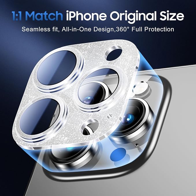 UniqueMe for iPhone 14 Pro Max/14 Pro Camera Lens Protector-Glitter Silver | 3 Pack-Acrylic, Not Glass, Case Friendly, Scratch-Resistant, Night Shooting Mode - Image 4