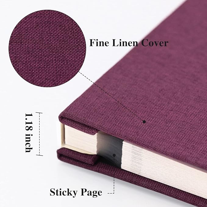 Vienrose Self Adhesive Photo Album with Window 11x10.6 60 Pages Purple | Linen Cover, Scrapbook, Fits 4X6 8X10 Pictures, Metallic Pen Included, Diy - Image 3
