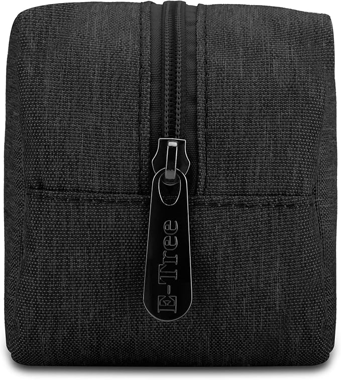E-Tree Makeup Bag,Medium Travel Make up Pouch for Purse,Zipper Cosmetic Brush Skin Care Case for Women Man,Toiletry Bags,Tech Electronic Organizer,Small Canvas Storage for Personal Items,Black - Image 4
