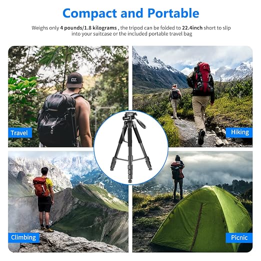 NEEWER Portable Aluminum Alloy Camera 2 in 1 Tripod Monopod Max. 70"/177cm with 3 Way Swivel Pan Head and Carrying Bag for DSLR, DV Video Camcorder (SAB264, Black) - Image 8
