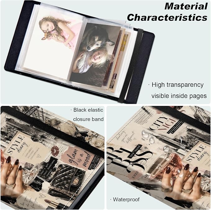 Small Photo Album 4x6, 60 Pockets Holds 120 Photos, Slip-in Pocket Photo Storage Book with Black Elastic Band for Family Wedding Baby Travel Pictures, Girl City Fashion Collage - Image 5