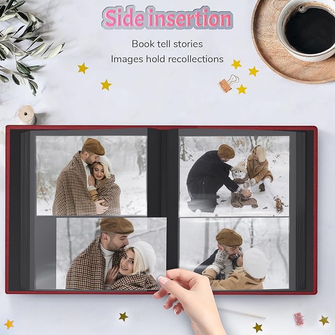 Popotop 4x6 Photo Album 200 Pictures, Linen Hardcover, Reinforced Spine | Compact 200-Photo Capacity, Acid-Free PP Slip-In Pockets, 2 Photos per Page, Black Inner Pages, No Memo Space - Image 4
