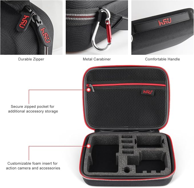 HSU Middle Protective Carrying Case for GoPro Hero | 13, 12, 11, 10, 9, 8, 7, 6, 5 Black and Accessories, Compact and Safe Action Camera Travel Storage Solution for Adventurers - Image 4