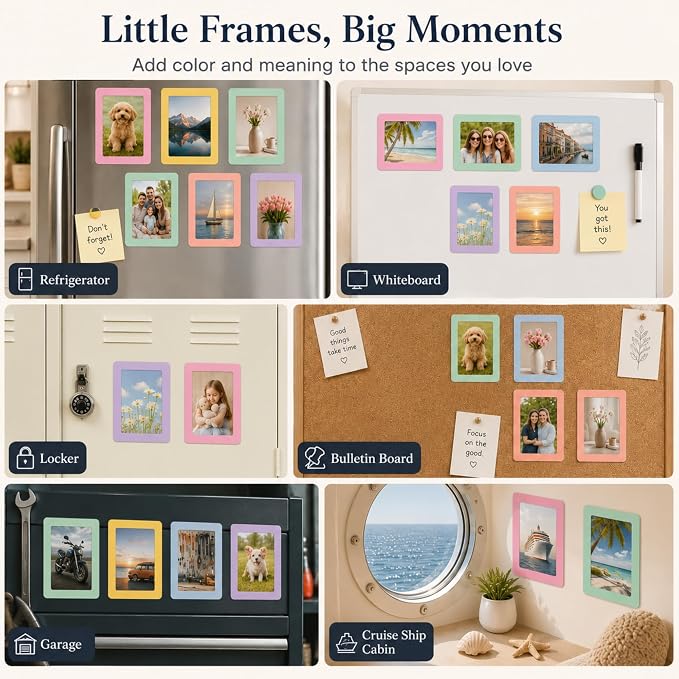12 Pack Pastel Magnetic Picture Frames 4x6 - Macaron Soft Tones Minimalist Magnet Photo Borders for Refrigerator, Locker, Classroom & Office Decor - Open Face Aesthetic Home Accessories - Image 5