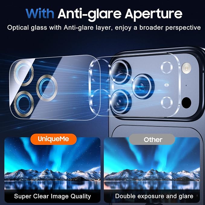 UniqueMe for 3 Pack iPhone 17 Pro Camera Lens Protector - Grey | Drop Protection, Case Friendly, 9H Tempered Glass, Camera Cover Screen, Update New Version - Image 4