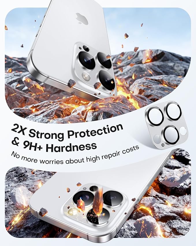 TAURI 2 Pack for iPhone 16 Pro Max/16 Pro Camera Lens Protector, Silver | Full Coverage Military-Grade Shatterproof, Upgrade AR Anti-Reflection Ultra Clear Transmission & Case Friendly - Image 3