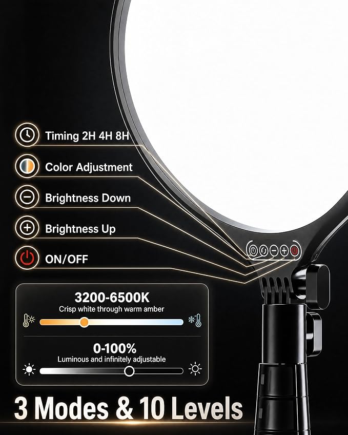 UBeesize 10" Ring Light with 62" Tripod Stand, Phone Holder and Remote | Dimmable Full-Screen, LED Selfie Light Kit, Adjustable Stand for Video Recording, Makeup, Live Streaming, 2H/4H/8H timer - Image 3