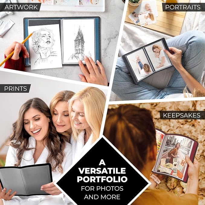 Dunwell 5x7 Photo Album & Art Portfolio Binder, 24 Sleeves, 2-Pack | Displays 48 Pages, 24 Clear Sleeves, Black Mounting Paper, Organizer for 5x7 Photos - Image 4