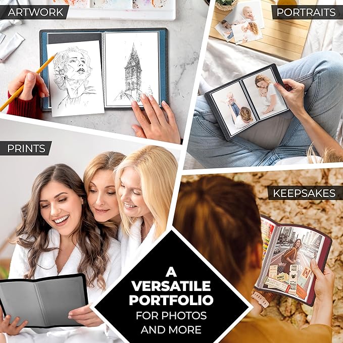 Dunwell 5x7 Photo Album & Art Portfolio Binder, 24 Sleeves, Blue 2-Pack | Displays 48 Pages, 24 Clear Sleeves, Black Mounting Paper, Organizer for 5x7 Photos - Image 7