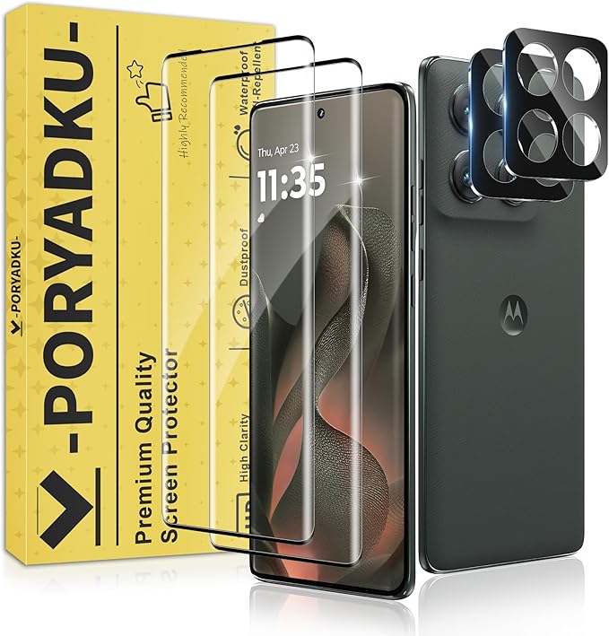 2+2 Pack for Motorola Edge 2025 Screen Protector and Camera Protectors, Fingerprint Support, Case Friendly, Bubble-Free, Anti-Scratch, 9H Hardness, HD Clear Glass Screen Protector for Edge 2025 by JavoYion