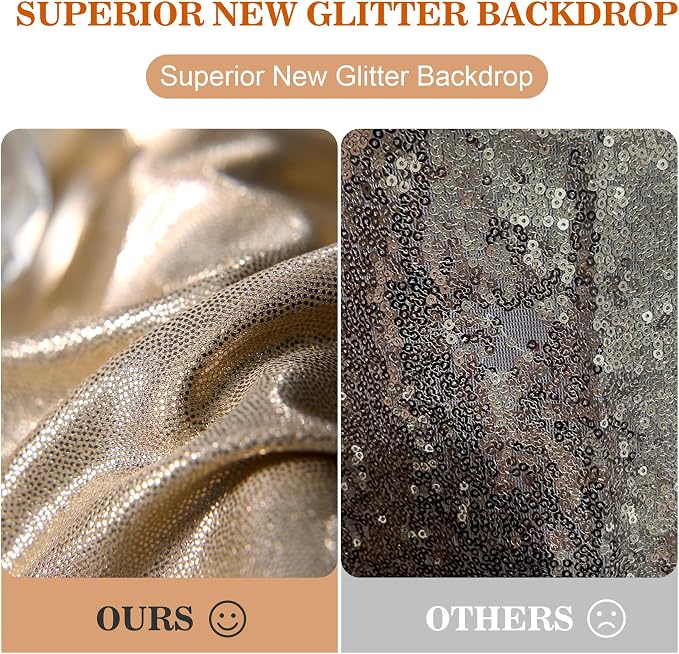 10x10ft Thick Champagne Glitter Backdrop Curtain Panels for Parties, Wrinkle Free Sequin Sparking Photo Backdrop Drapes, 2 Panels 5x10ft Shimmer Back Drop Cloth for Wedding Birthday Photography - Image 7