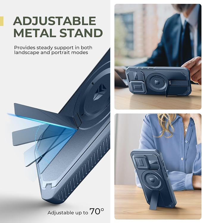 Dexnor for iPhone 16 Pro Case with Slide Camera Cover & Adjustable Kickstand, Magnetic Rugged Shockproof Bumper Cases Heavy-Duty Mangetic Protective Cover,Navy Blue - Image 5