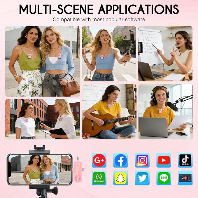 Mini Wireless Microphone for iPhone/Android/Camera, Noise Reduction | 3-in-1 Receiver, 2-Pack 20-Hour Battery Life Mini Lavalier Mics for Podcast, Content Creators, Recording, Vlogging, Streaming - Image 7