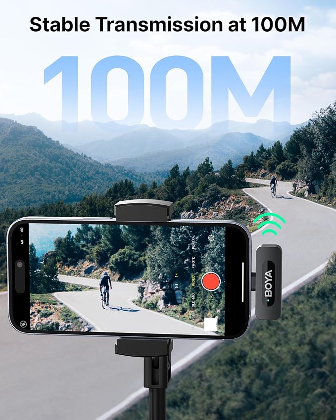 BOYA V3 Combo Wireless Microphone for iPhone/Android/PC/Laptop with USB-C/Lightning Port, 36H Battery Life with Charging Case, Noise Canceling Lapel Microphone Wireless Mini Mic for Video Recording - Image 5