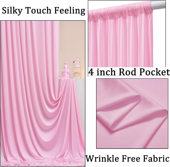 40ft x 10ft Wrinkle Free Baby Pink Backdrop Curtains for Parties, 8 Panels 5x10ft Silky Polyester Photo Backdrop Drapes for Birthday Wedding Party Photography Background Decoration - Image 2