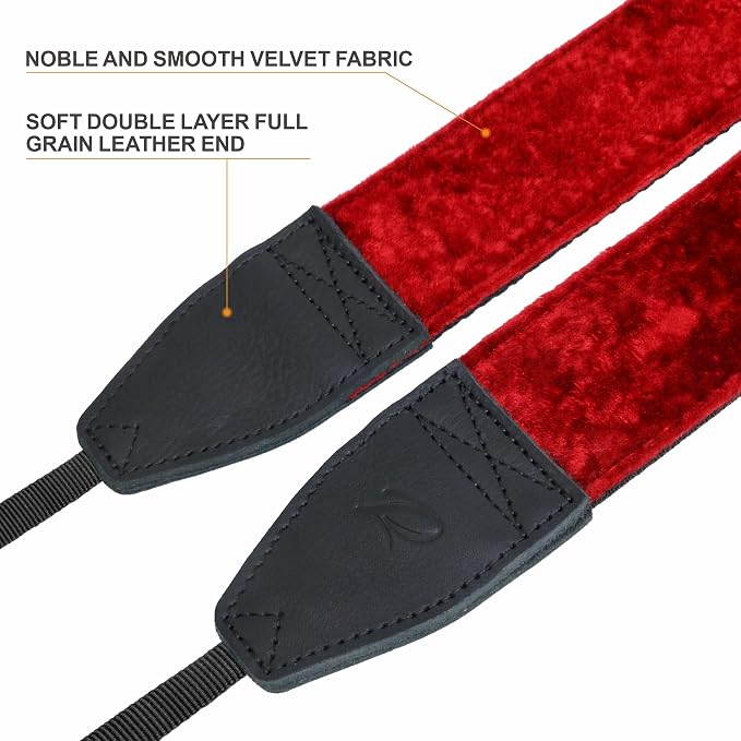 Padwa Lifestyle Velvet Camera Strap - 2" Double Layer Full Grain Cowhide Leather Head Camera Straps for Photographers,Unique Soft Velvet Fabric with Quick Release fits all Cameras - Ruby Red - Image 3