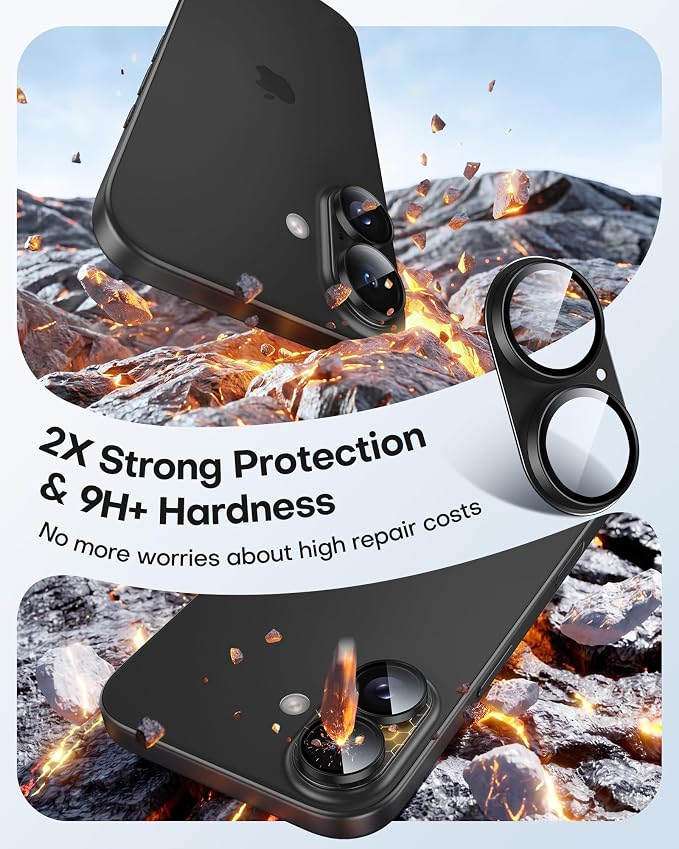 TAURI 2 Pack for iPhone 16/iPhone 16 Plus Camera Lens Protector, Black | Full Coverage Military-Grade Shatterproof, Upgrade AR Anti-Reflection Ultra Clear Transmission & Case Friendly - Image 3