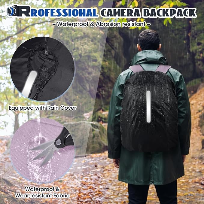Camera Backpack Camera Bag for Photographers DSLR SLR Mirrorless Camera Cases with Waterproof Rain Cover & Laptop Compartment Fits 14 Inch Laptop,Anti Theft Travel photography backpack,Pink - Image 6