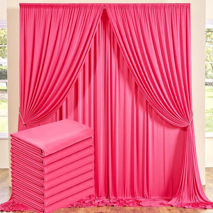 40 ft x 10 ft Wrinkle Free Fuchsia Backdrop Curtain for Parties, 8Panels Polyester Hot Pink Photo Backdrop Drapes for Wedding Birthday Party Baby Shower by Outpain