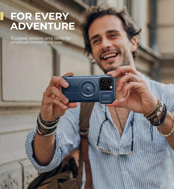 Dexnor for iPhone 16 Pro Case with Slide Camera Cover & Adjustable Kickstand, Magnetic Rugged Shockproof Bumper Cases Heavy-Duty Mangetic Protective Cover,Navy Blue - Image 7