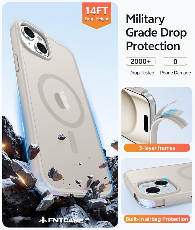 FNTCASE for iPhone 15/14/13 Case, Fit for Magsafe, Glass Screen Protector | Translucent Matte, Magnetic Phone Cases, 14FT Military Grade Drop Protection, Slim Shockproof Protective Cover, Off White - Image 5