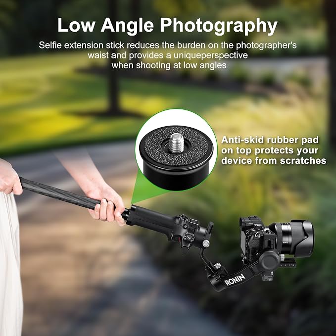 FANAUE Gimbal Extension Pole Carbon Fiber Extension Monopod Pole Stick with 1/4" Screw, 2 Section Universal Rod for Tripod Compatible with Digtital Camera Smartphone Long Selfie Tick Length is 14"-25" - Image 7