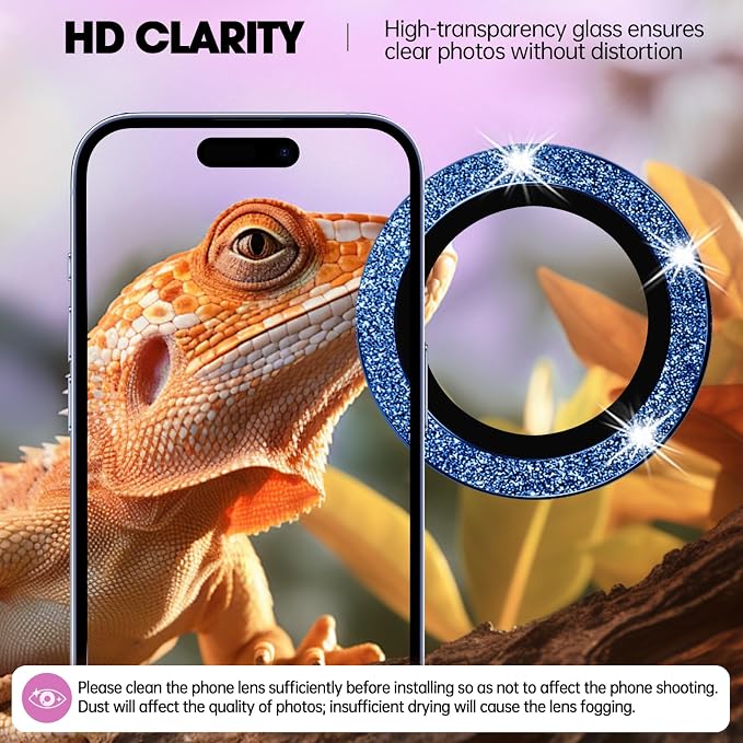 for iPhone 16/16 Plus Camera Lens Protector Bling Glitter, Blue | Individual Metal, 9H Hardness, Scratch Resistant, Shockproof, Drop Protection, Case Friendly, Stylish Accessories - Image 4