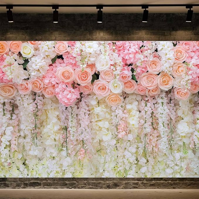 6x4ft Pink Rose Flower Wedding Photography Backdrop Spring Floral Photography Backdrop Valentine's Day Mother's Day Girl Birthday Baby Shower Wedding Bridal Party Banner Photo Booth Props Background - Image 5