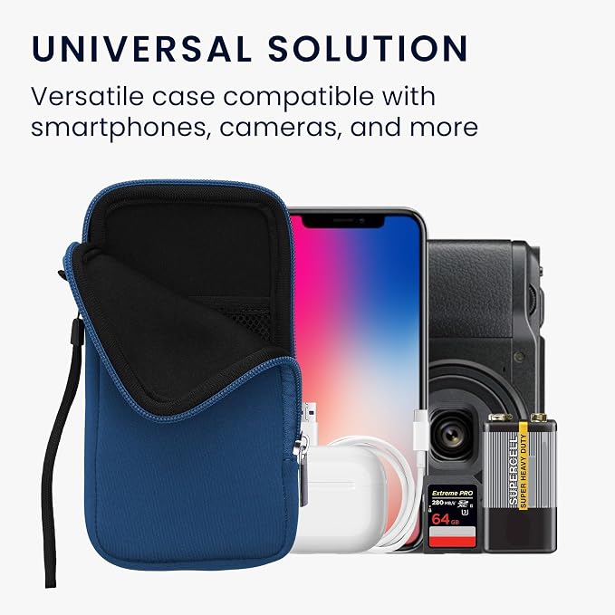 kwmobile Universal Phone Pouch Size XL - 6.7/6.8" - Neoprene Smartphone Pouch with Zip - Water-Repellent Mobile Phone Case - Sleeve in Blue - Image 4